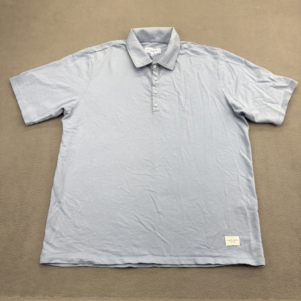Rag & Bone Polo‎ Shirt Men's XL Blue Loopback Short Sleeve Preppy Casual Luxury